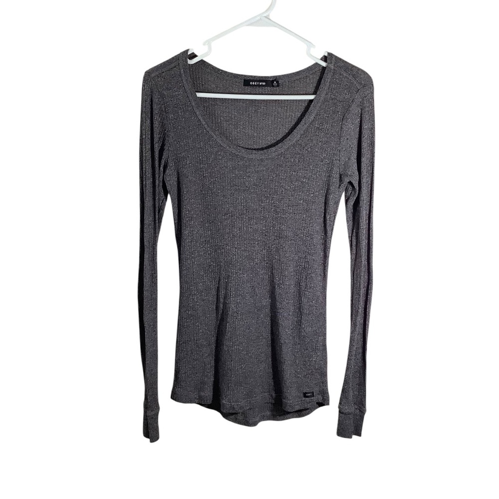 Obey No. 89 Charcoal Grey Long Sleeve Knit Top